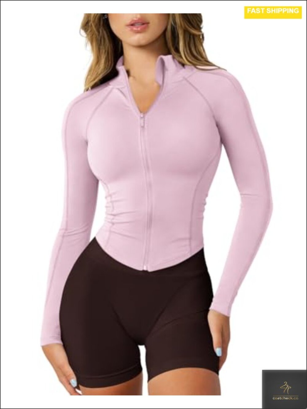Women's Lightweight Zip Up Athletic Jacket Cropped Fitted Gym Long Sleeve Thumb